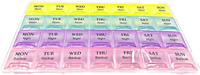 Weekly Pill Box 7 Day 28 Compartments Tablet Organiser with Labels Requisite Needs - BeesActive Australia