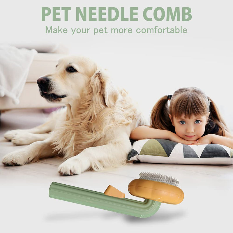 Awpland Pet Pumpkin Self Cleaning Slicker Brush, Cat Massage Comb with Button and Soft Bent Pain-Free Bristles for Shedding and Grooming, Removes Loose Undercoat Gently Tool for Dogs Cats Puppy Rabbit Orange - BeesActive Australia