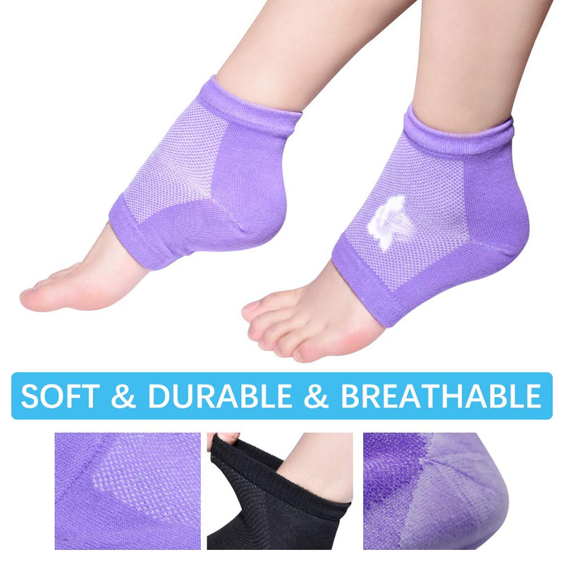 Moisturizing Socks, 3 Pairs-Moisturizing/Gel Heel Socks for Dry Cracked Heels, Open Toe Socks, Ventilate Gel Spa Socks to Heal and Treat Dry, Gel Lining Infused with Vitamins (Blue, Purple, Black) Blue, Purple, Black - BeesActive Australia