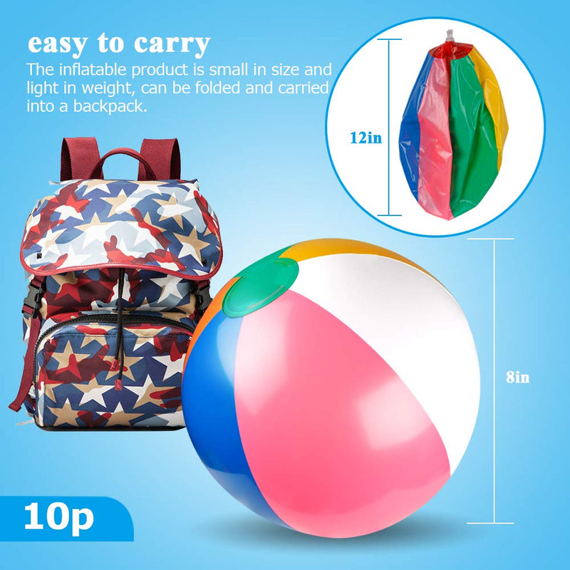 [AUSTRALIA] - Coogam Inflatable Beach Ball Classic Rainbow Color Birthday Pool Party Favors Summer Water Toy Fun Play Beachball Game for Kid Boys Girls 8 to 12 Inches from Inflated to Deflated (10 PCS) 