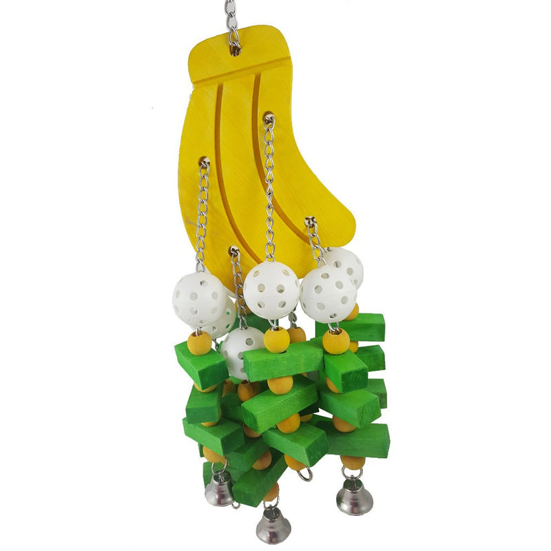 Parrot Hanging Swing Toy Bells Chew Toy Colorful Hanging Wood Block Parrot Macaw African Greys Cockatiels Budgies Conure Banana Shape Natural Birds Cage Hanging Toy - BeesActive Australia