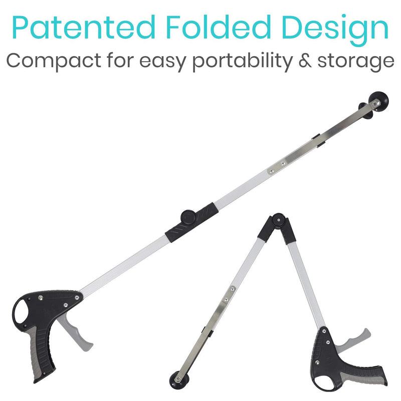 Vive Foldable Suction Reacher Grabber - Pickup Reaching Tool - Long, Heavy Duty, 32 Inch Extended Reacher - Elderly, Seniors, Injured, Kids - for Trash, Garbage, Cups, Glasses, High Shelf (1) Gray 2.66 Foot (Pack of 1) - BeesActive Australia