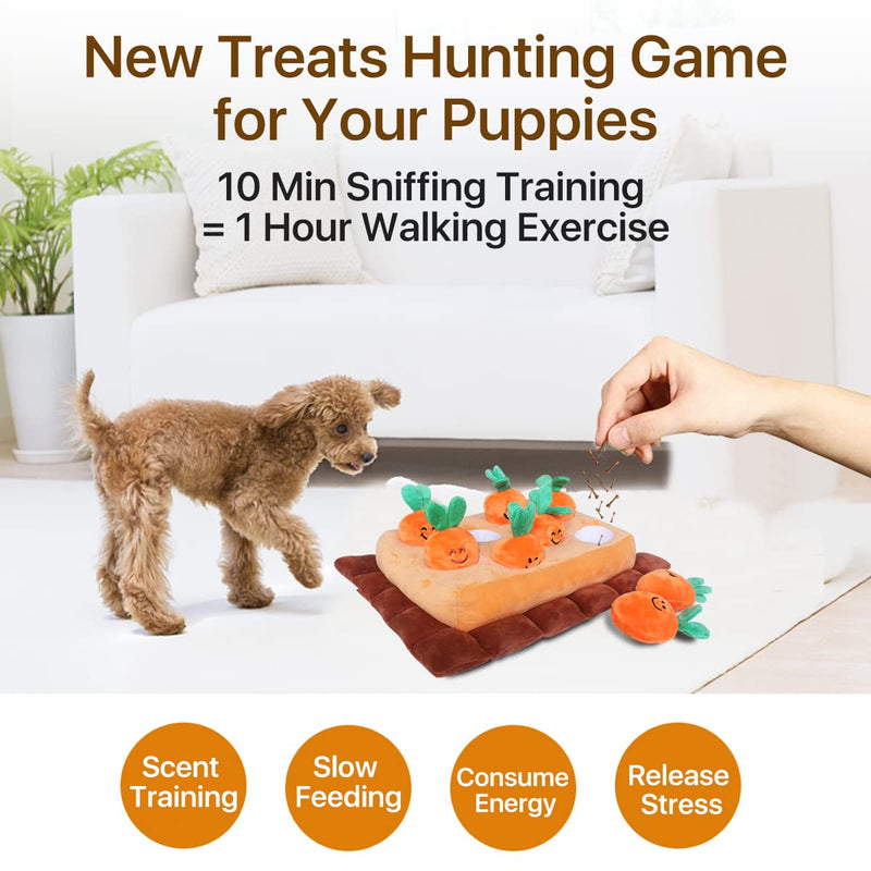 Snuffle Mat for Dogs, Pet Food Feeding Mat for Foraging Skills Training & Slow Feeding, Smell Nosework Treats Games for Dogs with Carrots Plush Toys - BeesActive Australia