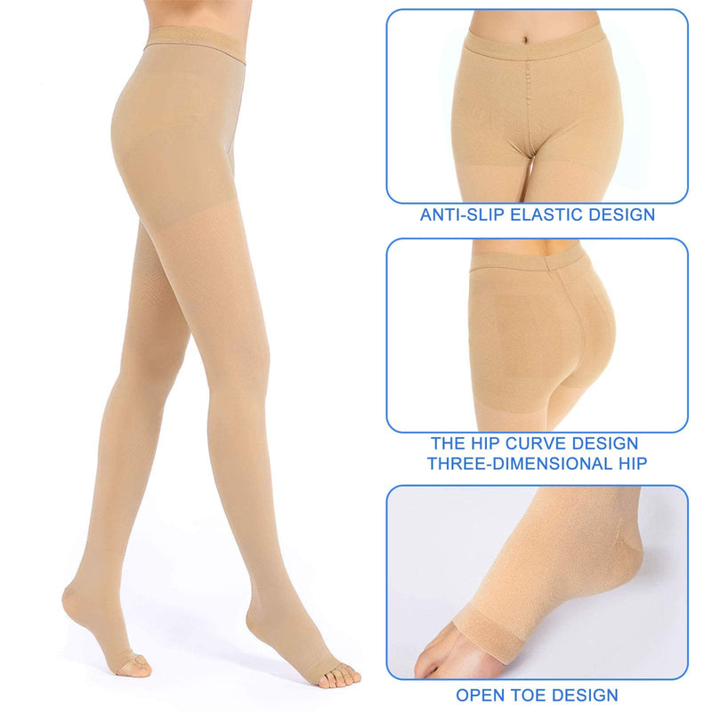 Evolyline Medical Compression Tights for Women & Men 20-30 mmHg, Open Toe Compression Pantyhose, Toeless Graduated Support Tights Compression Socks Stockings for Varicose Veins Edema Flight Nursing Beige XL - BeesActive Australia