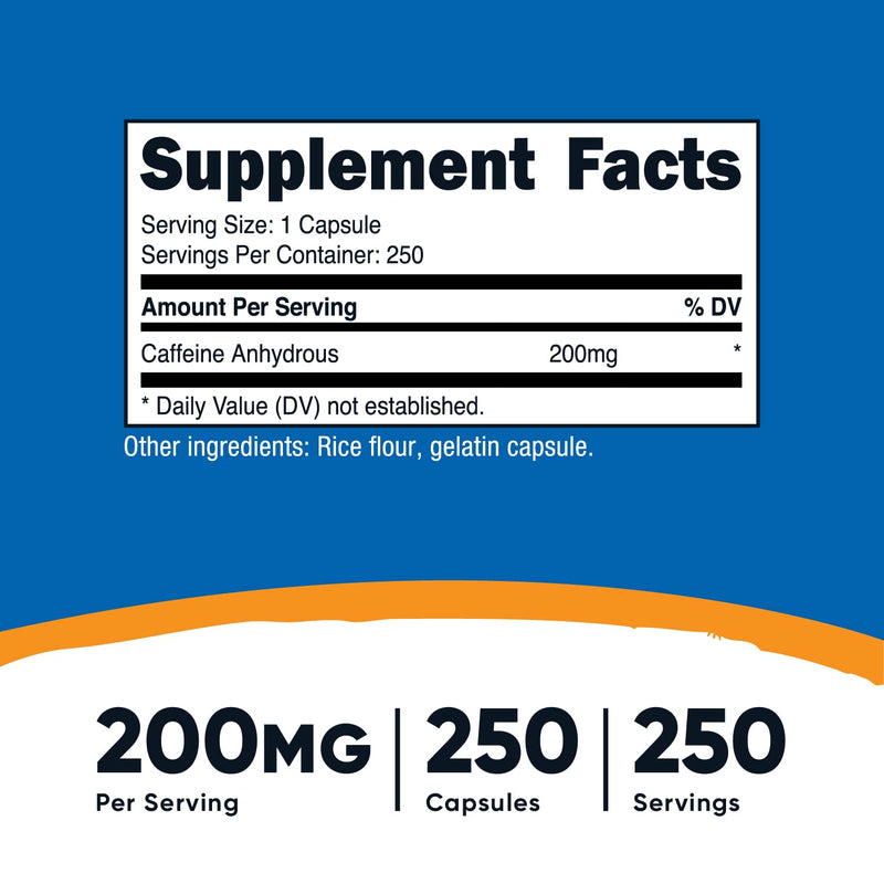 Nutricost Caffeine Pills, 200mg Per Serving (250 Caps) 250 Count (Pack of 1) - BeesActive Australia