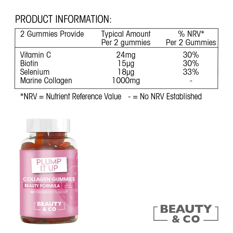 Beauty & Co Collagen Gummies by - 60 Marine Collagen Gummies with Biotin, Vitamin C & Selenium (60) 60 Count (Pack of 1) - BeesActive Australia
