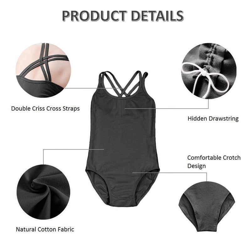 HiDance Ballet Leotards,Cotton Camisole Ballet Leotards for Girls/Toddlers/Kids,Double Strap Gymnastics and Ballet Dancewear Black 6XL(13-14 Years) - BeesActive Australia