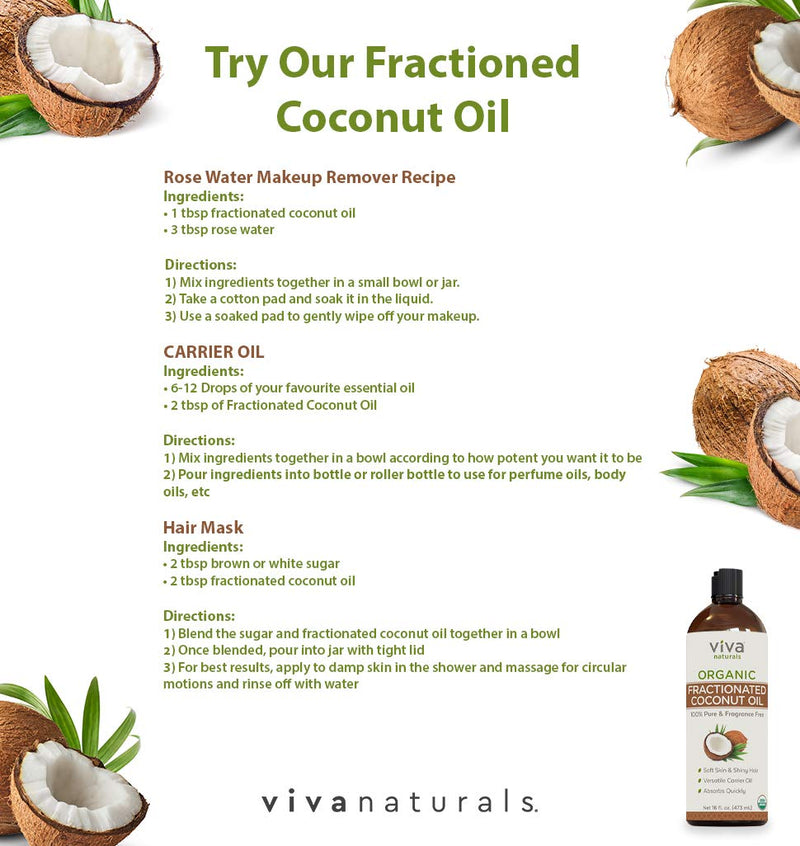 Viva Naturals, Organic Fractional Coconut Oil,Non-Greasy & Fragrance-Free for Hair, Skin And Versatile Carrier Oil - 16 fl oz. - BeesActive Australia