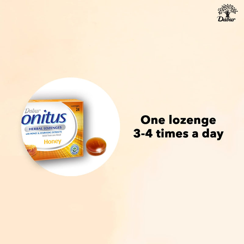 Dabur Honitus Herbal Lozenges | Effective Relief from Cough & Sore Throat Pain | Honey Flavor - 24 Lozenges - BeesActive Australia