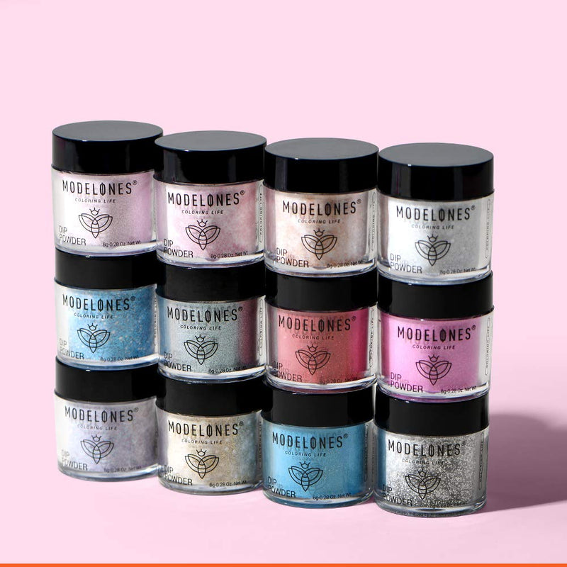 Modelones Dip Powder Nail Kit Starter-12 Glitter Colors French Style Sparkle Dipping Powder with Base Top Coat 2 in 1 Set, Essential Manicure Nail Art System No Lamp Needed - BeesActive Australia
