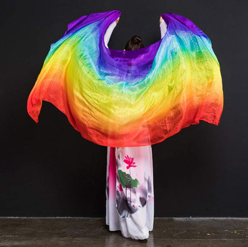[AUSTRALIA] - KIKIGOAL Women's 100% Silk Belly Dance Veils and Hand Scarves Gradual Colors 1.14x2.5m/98"x45" Seven Colors 