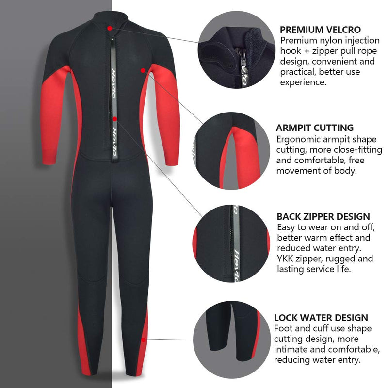 [AUSTRALIA] - Hevto Wetsuits Kids and Youth Vigor 3mm Neoprene Full Suits Long Sleeve Surfing Swimming Diving Swimsuits Keep Warm Back Zip for Water Sports Red Kids Ⅰ 10 