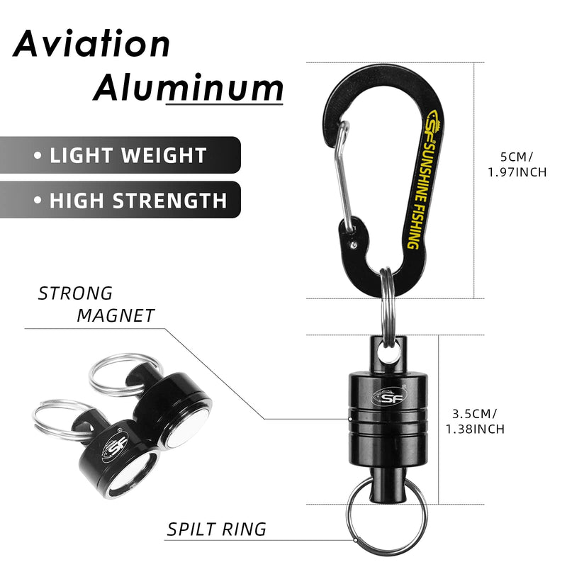 SF Strongest Magnetic Net Release Magnet Clip Holder Retractor with Coiled Lanyard Carabiner Black Magnet+ Black Carabiner Long Lanyard: For Landing Net etc. - BeesActive Australia