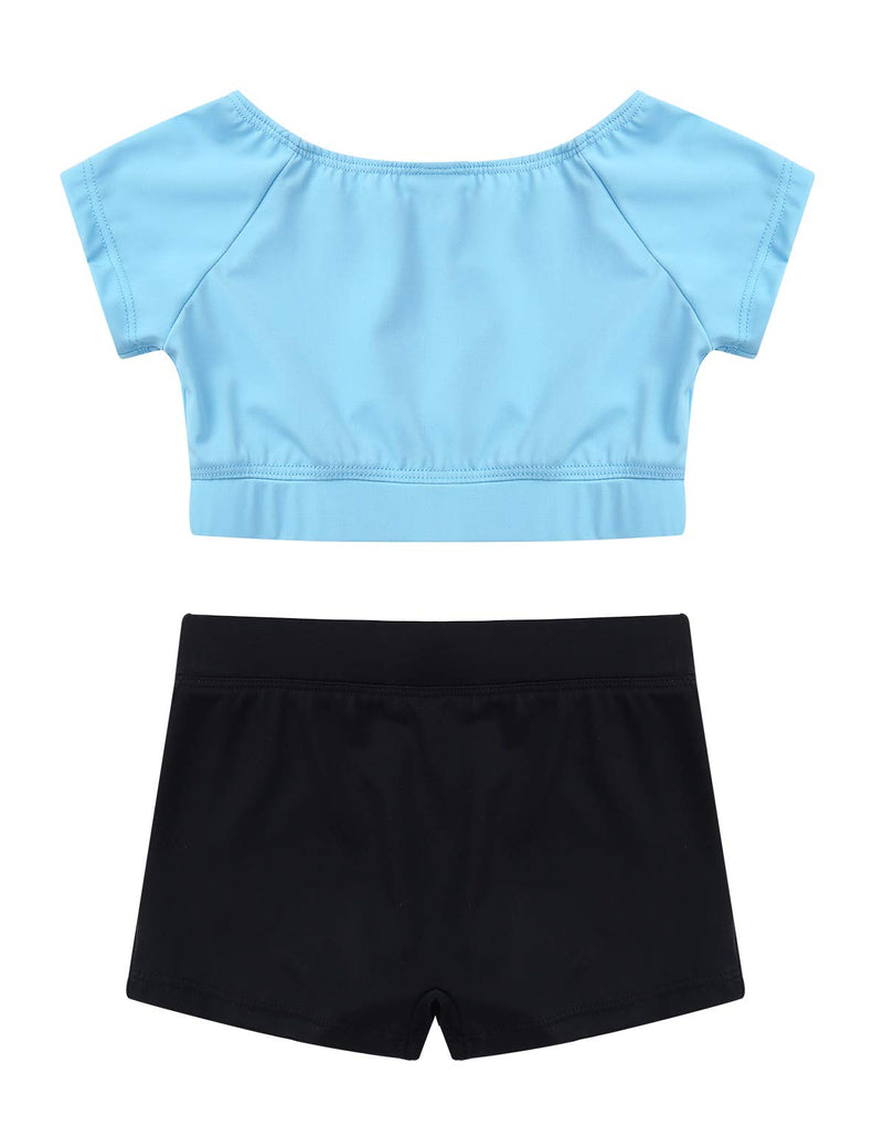 [AUSTRALIA] - winying Girls 2PCS Dance Sports Outfit Short Sleeves Crop Top with Letters Printed Shorts Set Light_blue 8-10 