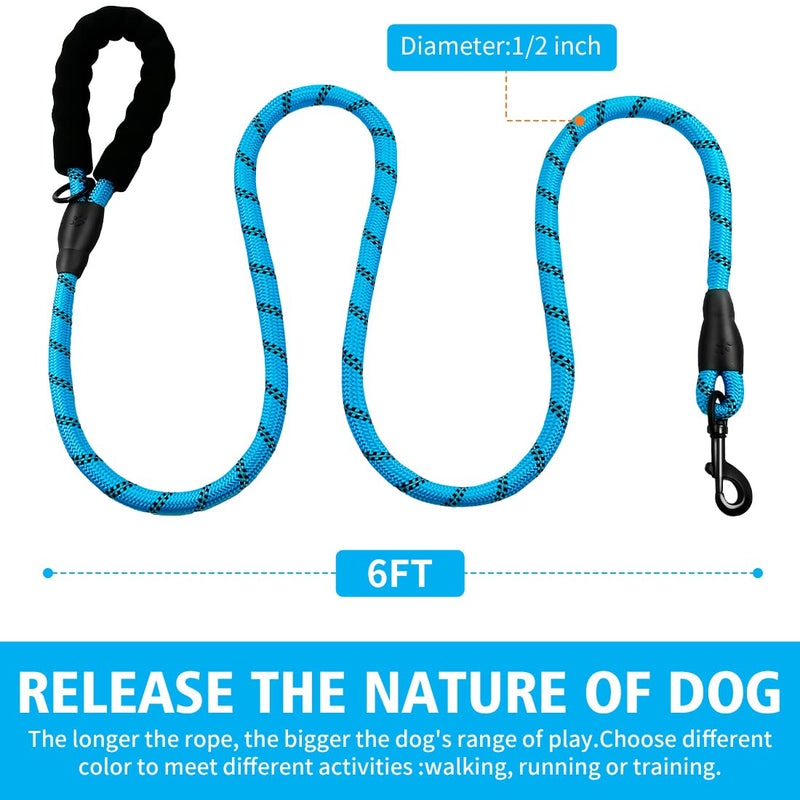 ZOVJCY 2FT/5FT/6FT/10FT Strong Dog Leash - Comfortable Padded Handle - Pet Dog Leash for Small Medium and Large Dogs with Collapsible Pet Bowl and Dog Garbage Bags 01 - Blue 1/2'' x 6 FT 2 Pack - BeesActive Australia