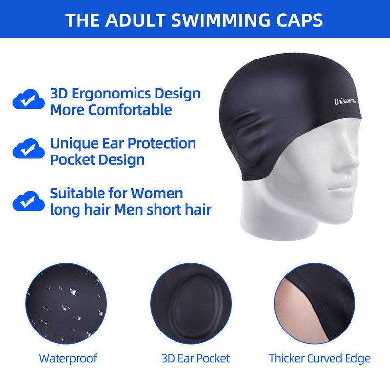 Uniswim Swimming Goggles Swim Cap Set,Anti Fog Swim Goggles Silicone Swimming Cap for Adults Black - BeesActive Australia