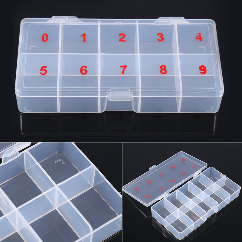 Plastic False Nail Tips Storage Box Case,Yosoo 10 Cells Compartments Acrylic Storage Case Natural Translucent Plastic False Nail Art Tips Box-5 Pcs - BeesActive Australia