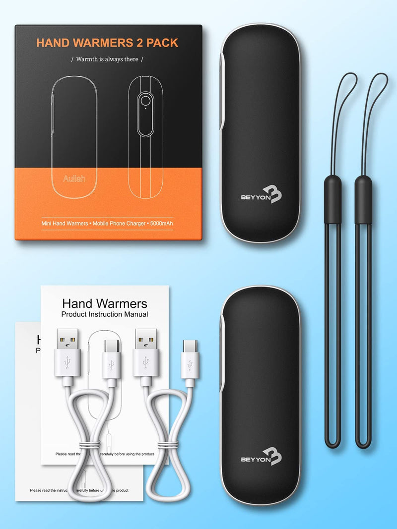 Hand Warmers Rechargeable 2 Pack, 5000mAh Rechargeable Electric Hand Warmer,Portable Reusable USB Heater/Power Bank,Pocket Body Warmer for Outdoor Sports, Hunting,Camping,Winter Gifts for Women Men Black - BeesActive Australia