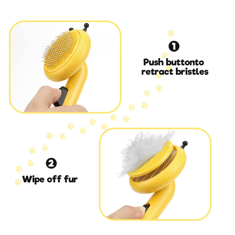 YNNICO Cat Grooming Brush, Slicker Brush for Dogs and Cats Shedding & Grooming, Self Cleaning Pet Brush Yellow - BeesActive Australia