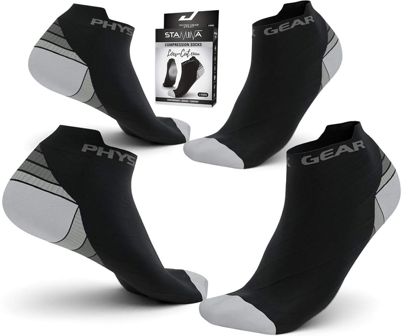 Low Cut Socks Men & Women - Ankle Compression Running Socks with Arch Support Large-X-Large Black/Grey (2 Pairs) - BeesActive Australia