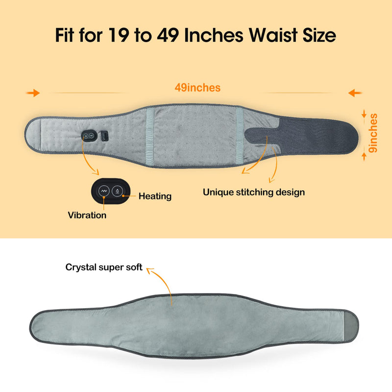 Electric Heating Pad for Back and Belly Massage, Heated Waist Belt Abdomen Warmer Belt with 3 Fast Heating Massaging Modes, Super Soft for Waist Back Pain Relief with 1.2m Adapter-49inches Long 49x9in Light Grey - BeesActive Australia