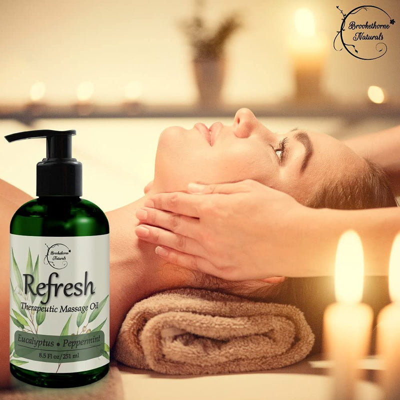 Refresh Massage Oil with Eucalyptus & Peppermint Essential Oils - Great for Massage Therapy. Stress Relief & All Natural Muscle Relaxer. Ideal for Full Body Massage – Nut Free Formula 8oz 8.5 Fl Oz (Pack of 1) - BeesActive Australia