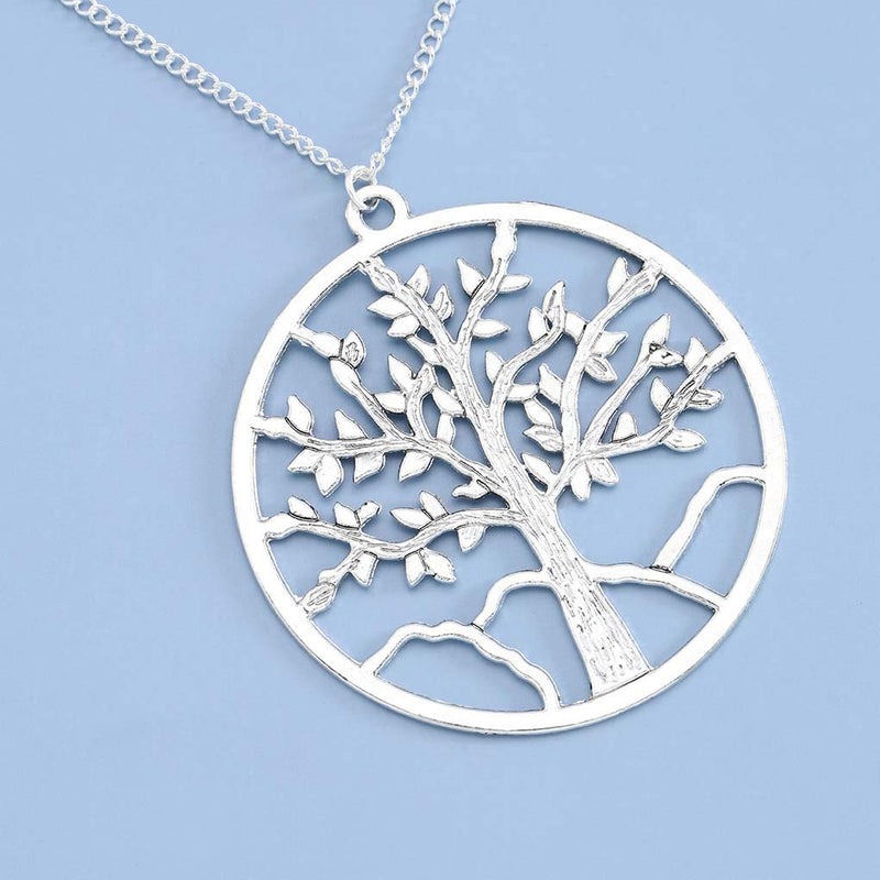 Yalice Tree of Life Necklace Chain Long Pendant Necklaces Drop Dress Jewelry for Women and Girls Silver - BeesActive Australia