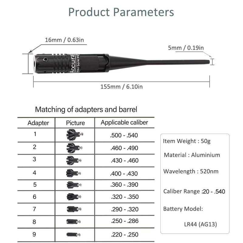 MOSANDON Red Dot Laser Bore Sight Kit for .20 to .54 Caliber Pistols Rifles Scopes, Multiple Caliber Adapters Laser Boresighter for Hunting - BeesActive Australia