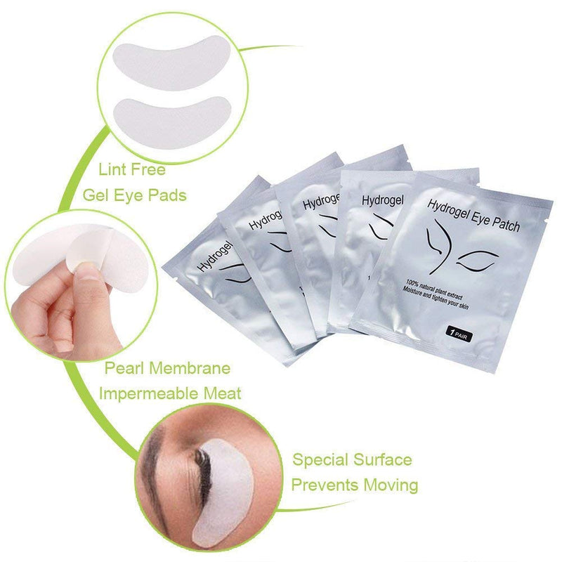 100 Pairs Eyelash Extension Gel Patches Kit, Lash Extension Lint Free Under Hydrogel Eye Mask Pads Beauty Tool with Transparent Cosmetic Bag - BeesActive Australia
