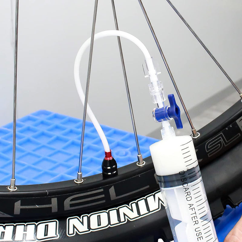 MUQZI Bicycle Tubeless Tyre Sealant Injector Syring and Presta Schrader Valve Core Removal Tool Kit Blue 14PCS - BeesActive Australia