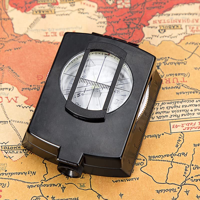 COSTIN Multifunctional Compass, Metal Military Waterproof High Accuracy Compass with Map Measurer, Distance Calculator,Bubble Level Perfect for Outdoor Activities, Matte Black - BeesActive Australia