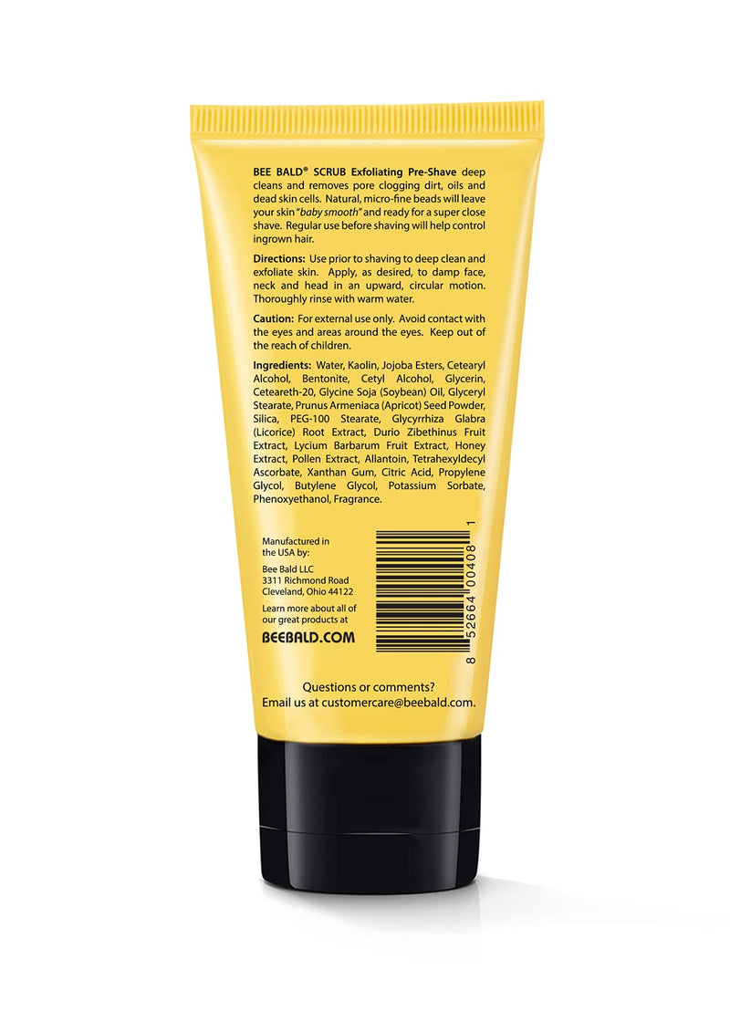 Bee Bald SCRUB Exfoliating Pre-Shave deep cleans and removes pore clogging dirt, oil and dry, flaky skin, preparing it for a �super close shave� and leaving it �smoother than a baby's behind� - BeesActive Australia