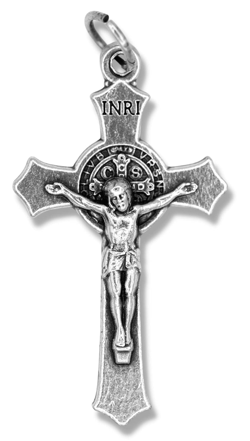 Bulk Pack of 25 - St Benedict Crucifix Cross for Rosary Making - 1.5 Inch Silver Oxidized Crucifix Rosary Part for Catholic Necklace, St Benedict Rosary and Rosary Making Supplies, Made in Italy - BeesActive Australia