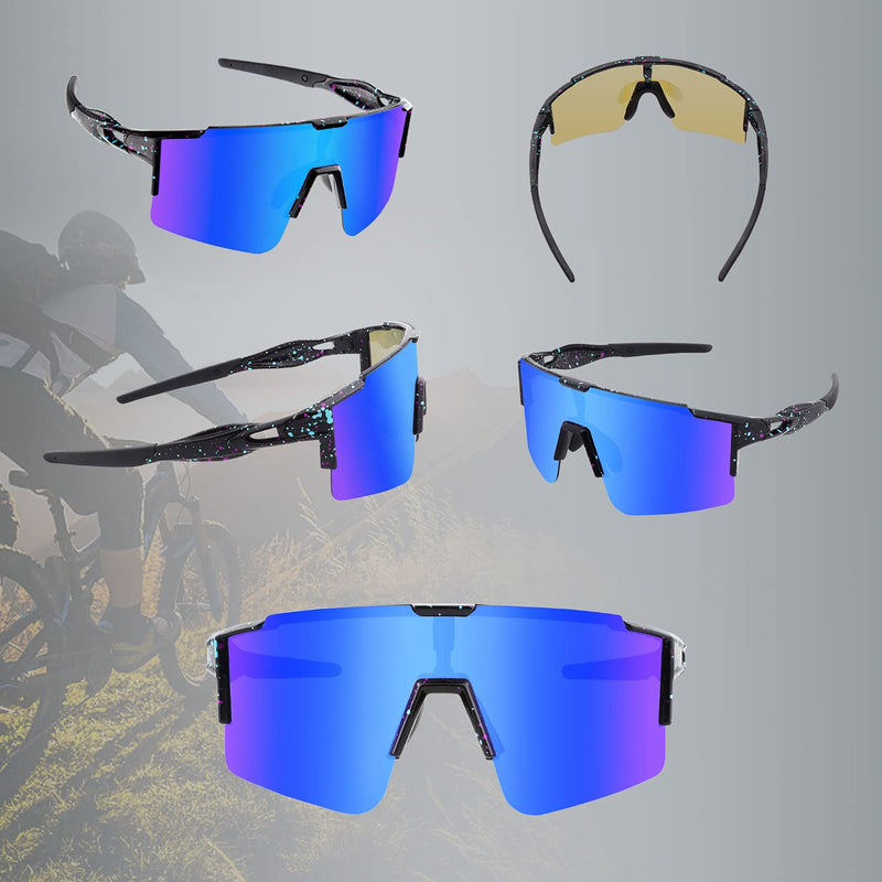 BangLong Cycling Sunglasses Polarized Sports Glasses for Men Women with 3 Interchangeable Lenses for Running Baseball Glasses Black Blue - BeesActive Australia