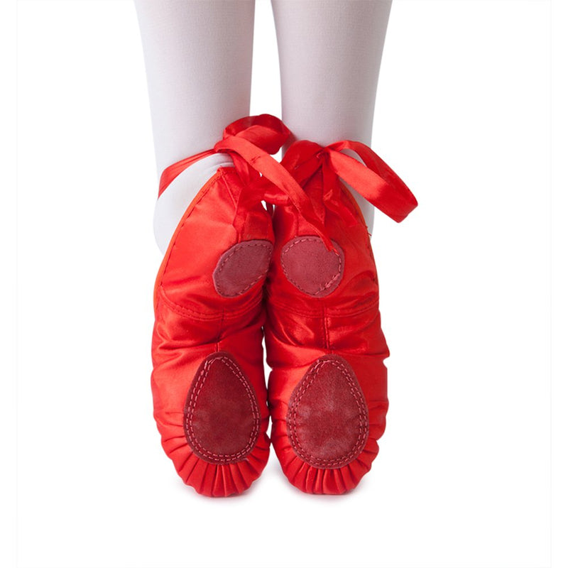 MSMAX Women's Professional Ballet Dance Shoes Split Sole Performa Flats with Ribbon 8.5 Narrow Toddler Red - BeesActive Australia