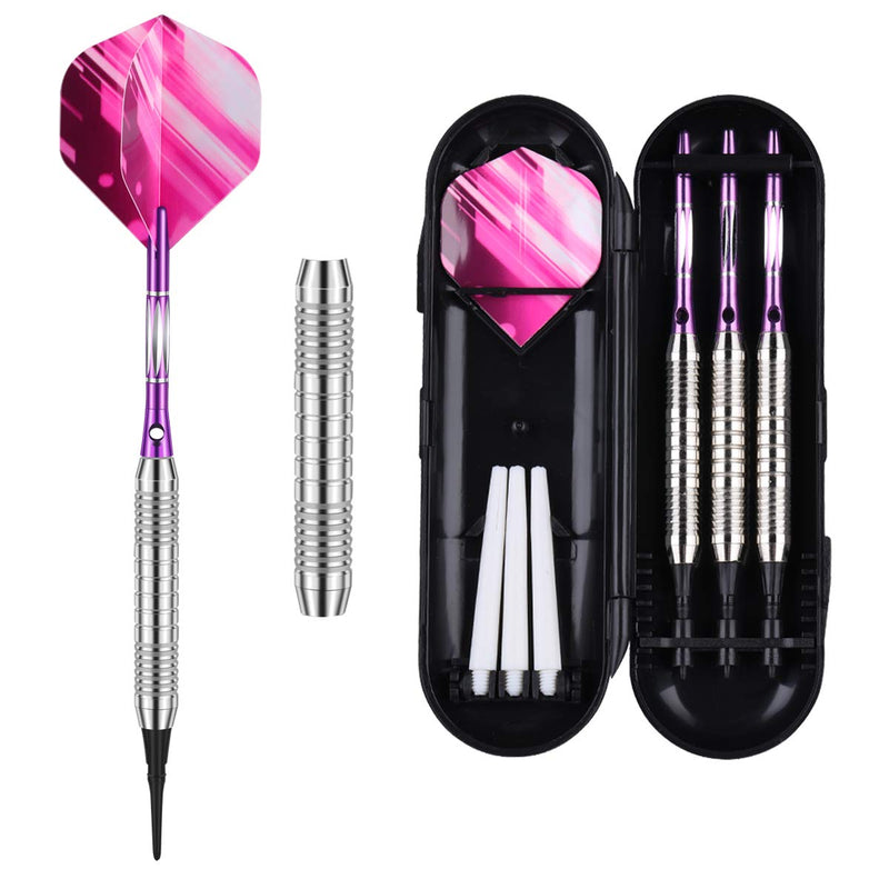 [AUSTRALIA] - sanfeng Darts Plastic Tip Set - 18g Soft Tip Darts - Nickel Plated Silver Dart Barrel 16 Grams + 50 Anti-Loose O-Rings + 6 Shaft (Aluminum/Nylon 45mm) + 6 Flights + Extra 50 Soft Tips Electronic Dart 7-B-18g-purple 