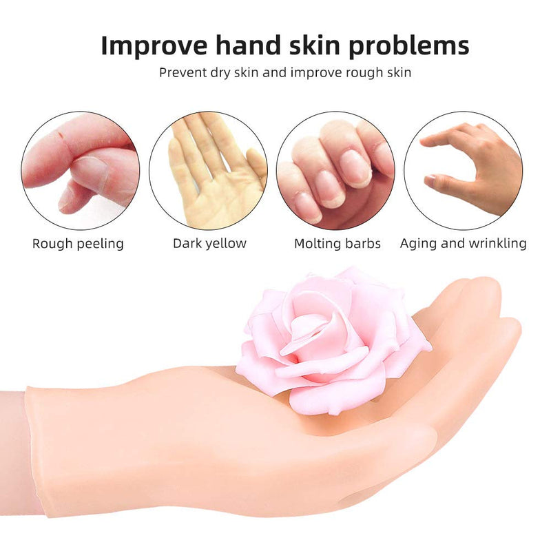 Moisturizing Gloves&Socks, Silicone Gel Gloves for Dry Skin, Cracked Hands and Foot, Full Finger Waterproof Gloves for Hands Foot Care SPA (Beige, Gloves+Socks) Beige - BeesActive Australia