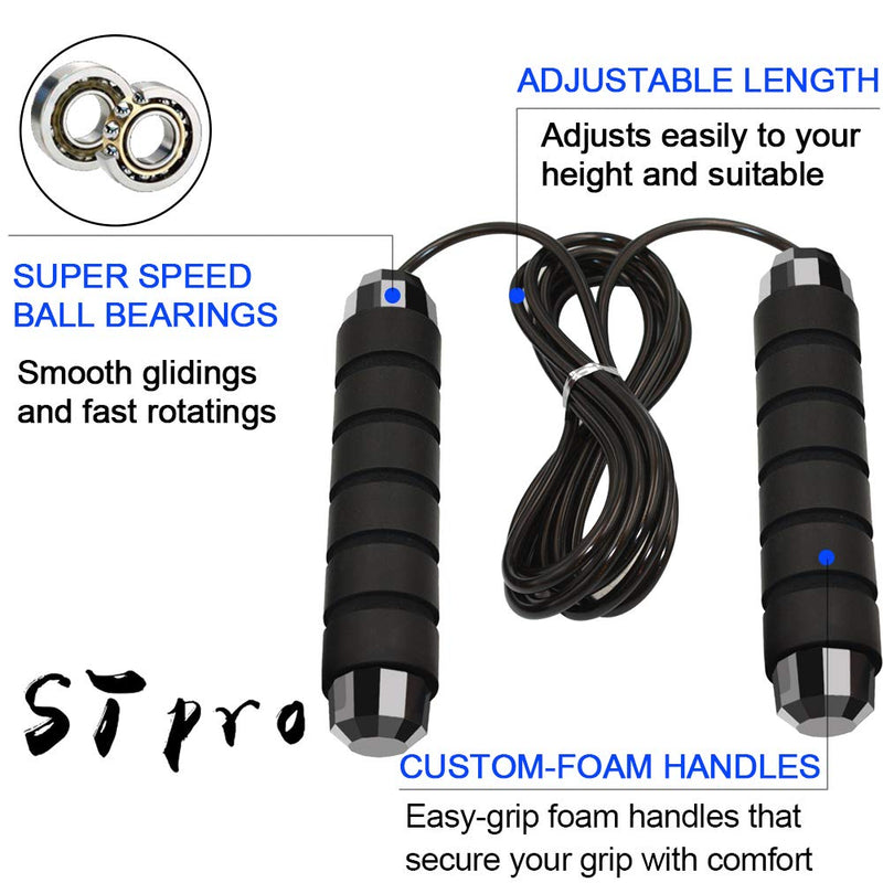 Jump Rope - Adjustable Skipping Rope Comfortable Foam Handles for Any Skill Level, Men, Women & Kids - Great for Crossfit Training, Boxing, and MMA Workouts Black Handle02 - BeesActive Australia