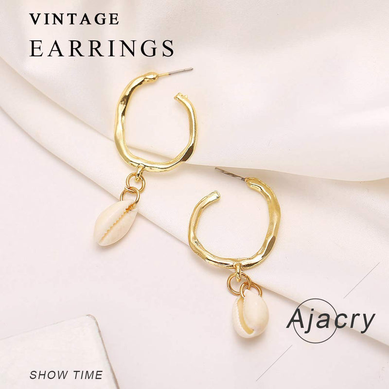 Ajacry Boho Seashell Earrings Gold Circle Ear Earrinngs Ear Pendants Accessories Jewelry for Women and Girls - BeesActive Australia