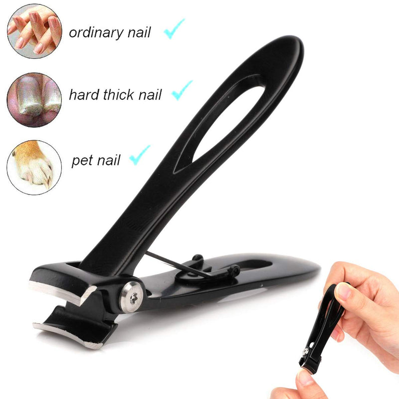 Nail Clippers 16mm Wide Large Jaw Opening For Thick Nail Stainless Steel Black Fingernail and Toenail Nipper Cutter Podiatry Trimmer Pedicure Manicure Kit - BeesActive Australia