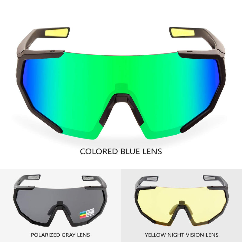 Cycling Sports Sunglasses with 3 Interchangeable Lenses,Polarized Bike Glasses for Men Women Black Green-3 Lens - BeesActive Australia