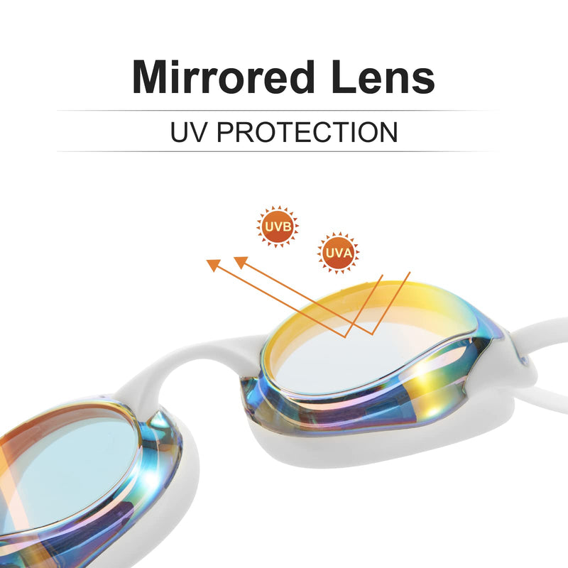 Professional Racing Mirrored Goggles Adjustable Scale Strap Hnearstar Anti-fog Anti-UV Silicone Swim Goggles Adult Men Women White - BeesActive Australia