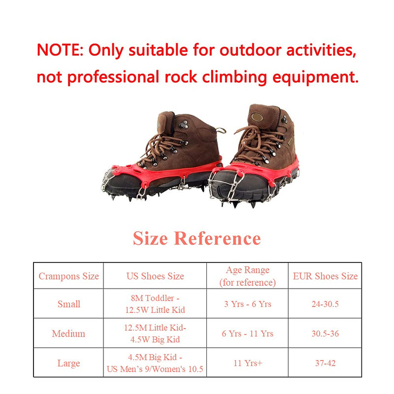 LINXGR 11-Spikes Kids Crampons Ice Cleats for Hiking Boots 11 Teeth Anti Slip Microspikes Kids Crampons Small for Hiking Climbing Walking Shoes Unisex, Toddler-Preschool-Gradeschooler-Teens Red Small for Toddlers/Little Kids - BeesActive Australia