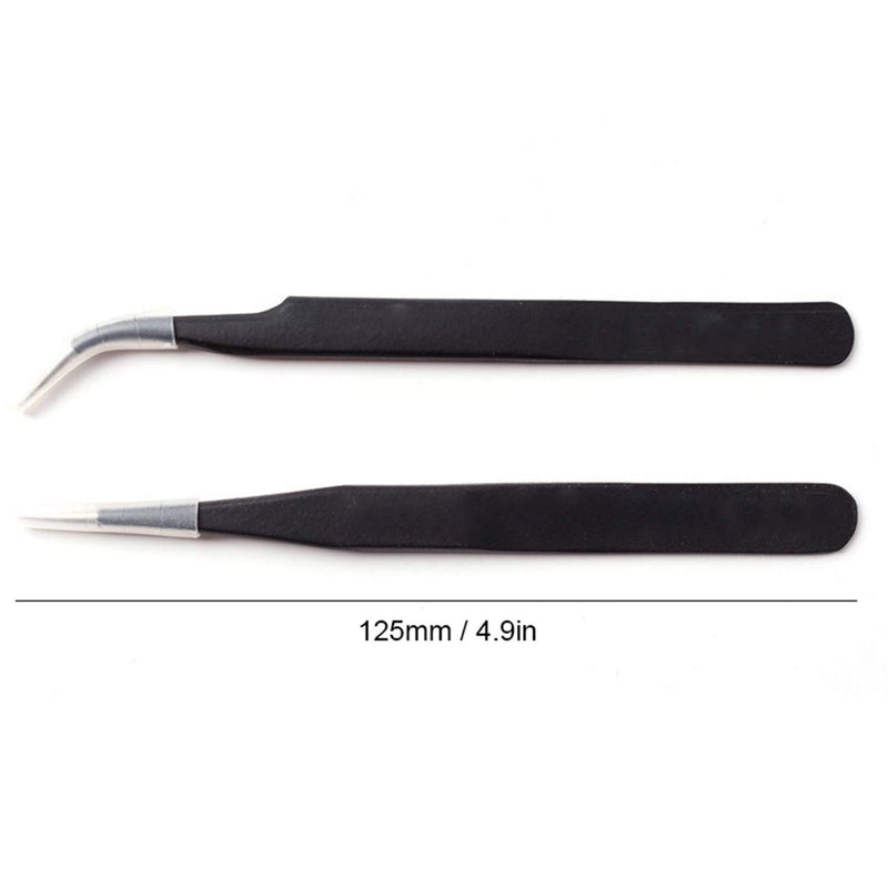 Roskio Black Nail Art Bend Straight Nipper Tweezers Rhinestone DIY Manicure Picking Tool 2 Pcs - BeesActive Australia