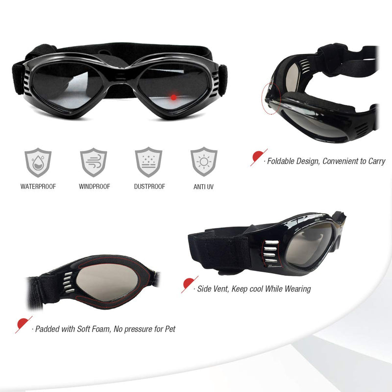 NAMSAN Dog Goggles Small-Medium Breed Anti-UV Glare Pet Sunglasses Medium Adjustable Windproof Anti-Fog Dog Eye Protective Black - BeesActive Australia