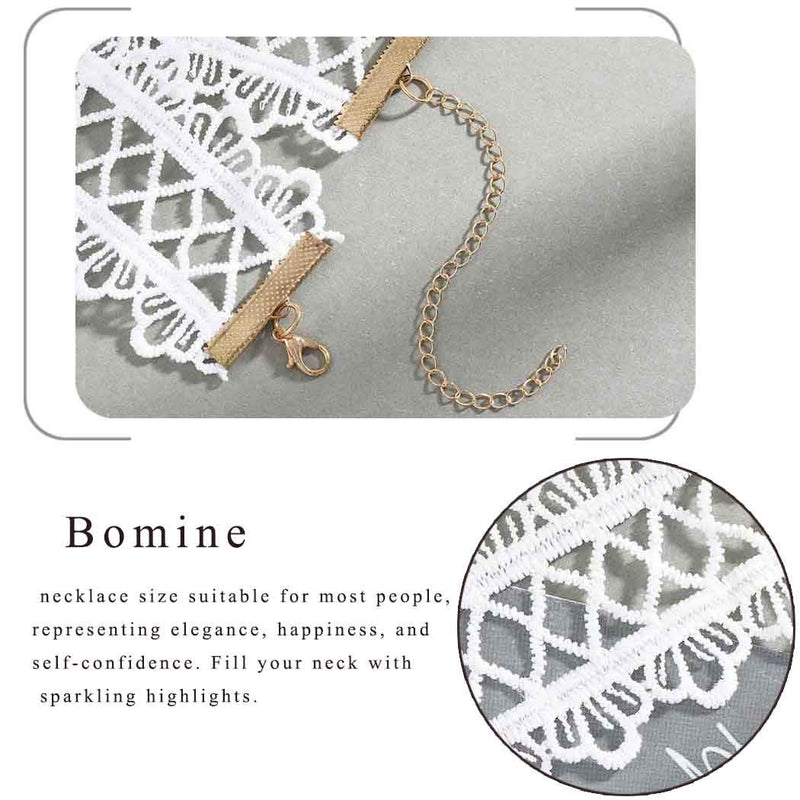 Bomine Lace Choker Necklace Chain Gothic Short Necklaces Jewelry  for Women and Girls (White) White - BeesActive Australia