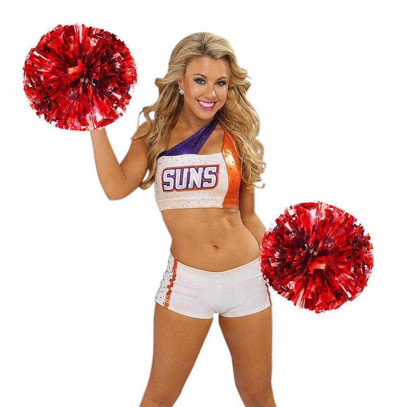 [AUSTRALIA] - TTSAM 4 Pack (2 Pair) Metallic Foil Cheerleader Pom Poms & Plastic Ring Cheer Poms with Baton Handle Cheerleading Pompoms for Sports Party Dance Team Accessories Cheering Squad Spirit (Red & Silver) 