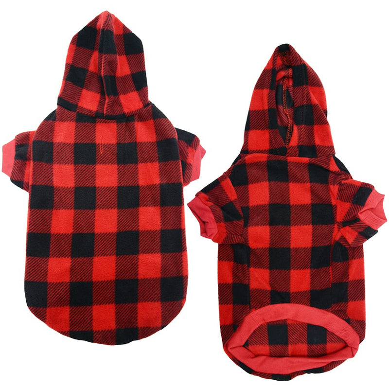 Plaid Dog Hoodie Pet Fleece Sweater Winter Coat with Hat for Small Medium Large Dogs Red and Black S - BeesActive Australia
