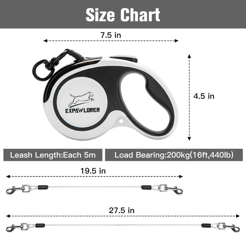 EXPAWLORER Retractable Dog Leash - Chew Proof Double Dog Leash for 2 Dogs with 2 No Tangle Strong Wire Ropes, 16 ft Heavy Duty Dog Leash for Medium and Large Dogs Black&White - BeesActive Australia