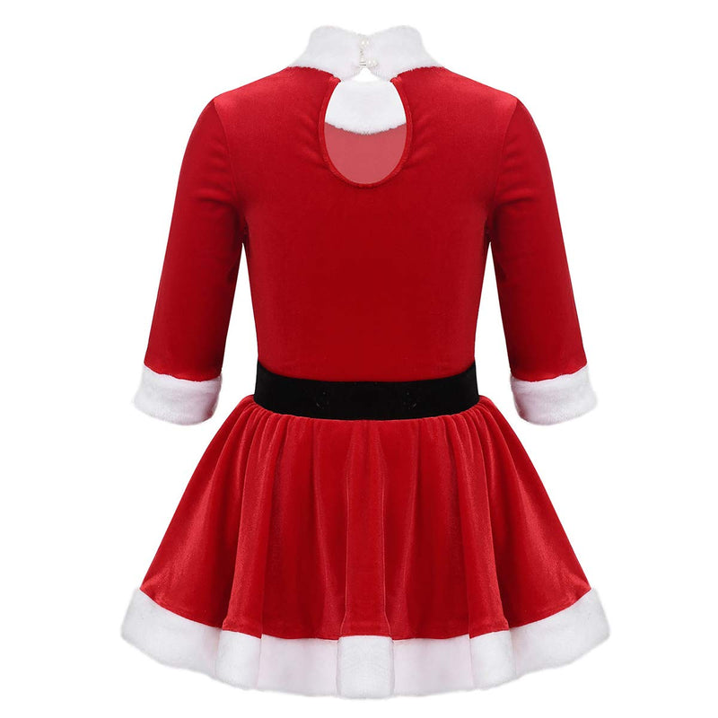 [AUSTRALIA] - inlzdz Kids Girls Christmas Santa Costume Fancy Dress up Long Sleeves Keyhole Back Ice Figure Skating Leotard Dress 12 